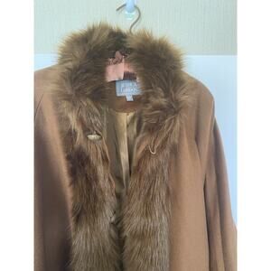 Brown Wool Blend Cape Faux Fur Trim By Jessica London Large 14-16